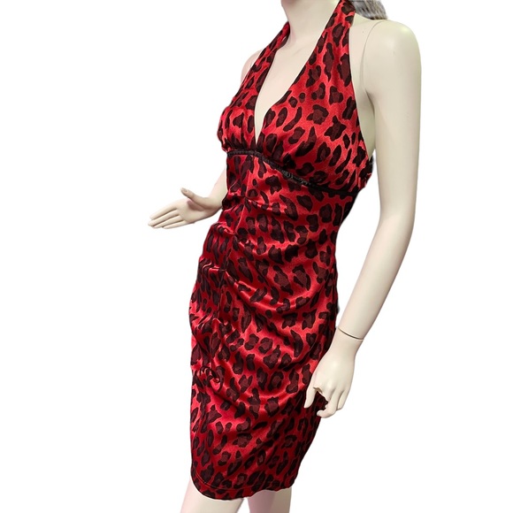 LE CHÂTEAU NWT RED ANIMAL PRINT HALTER TOP LOW-CUT BACK DRESS Size XL - Picture 15 of 16